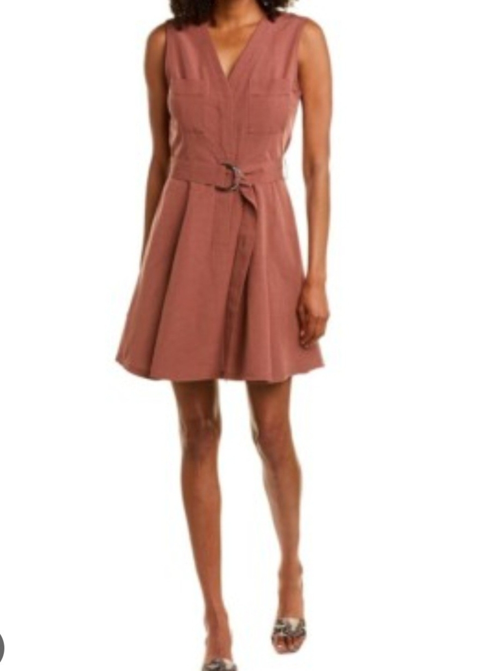 Club Monoco Sleeveless V-Neck Belted A-Line Dress Rust Red Linen Size 00 Robe